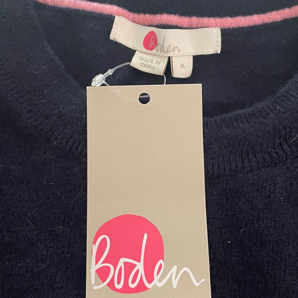 M: BODEN Pure Cashmere Crew Neck Sweater Navy Striped Retro Apres Skii NWT! - Picture 5 of 9